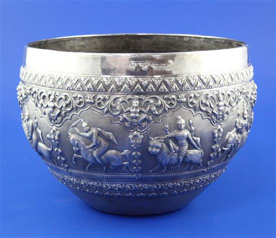 A 19th century Southern Indian silver bowl, signed O. Abboy Puther, Certificated Gold & Silversmith, Chingleput, 17.5 oz.